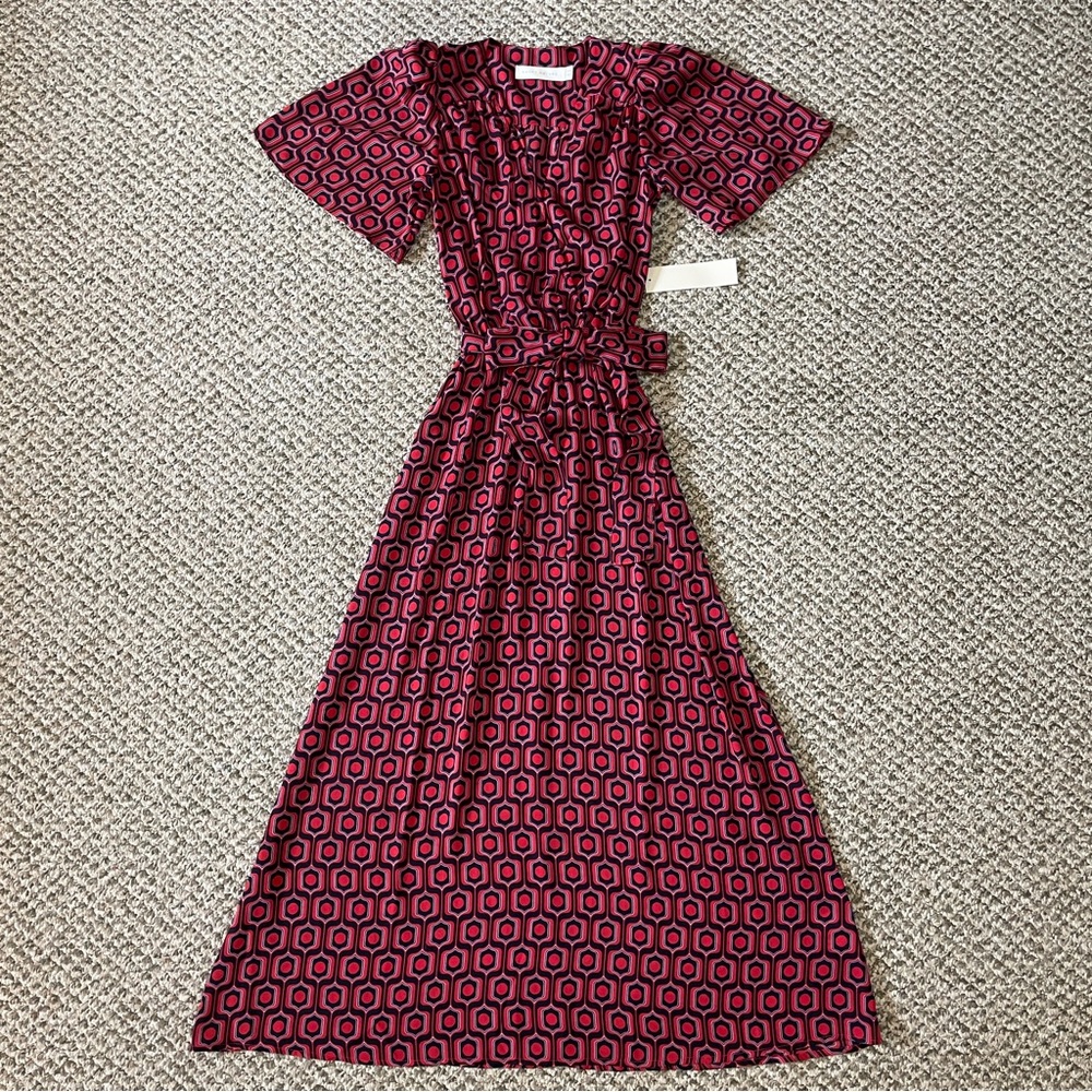 Happy x Nature Kate Hudson Geometric Patterned Short Sleeve Maxi Dress - Red